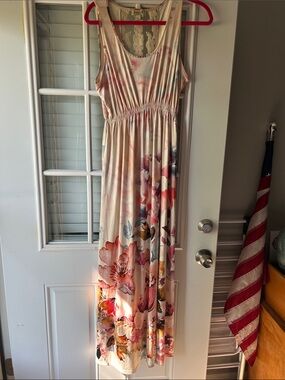 ONE WORLD Cream Dress with Coral and Pink Floral Accents